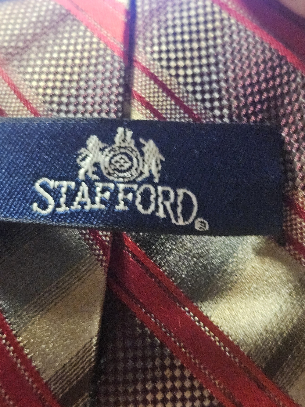 Stafford Men's Red and Silver Striped Tie